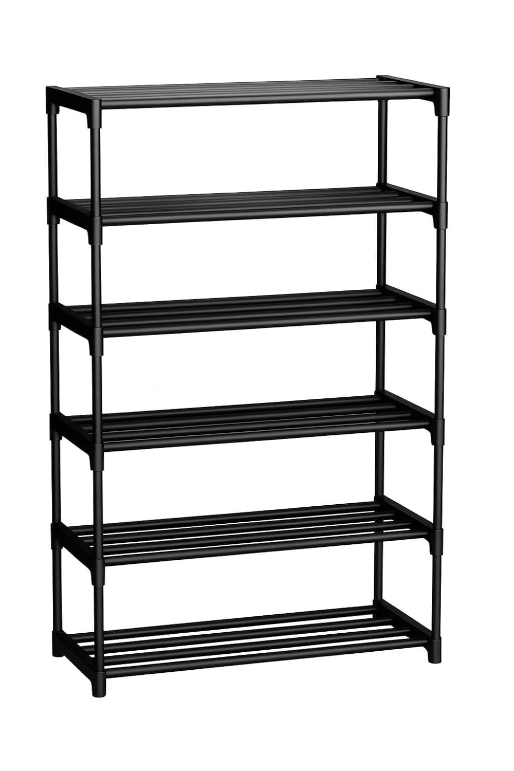 Multi Tier Shoe Rack Stand for Home Entryway - Multi Tier Stackable Shoe Organizer with Metal Frame and Plastic Shelves, Space Saving Storage Rack for Sneakers (6 Layer Black Rack)-image-38