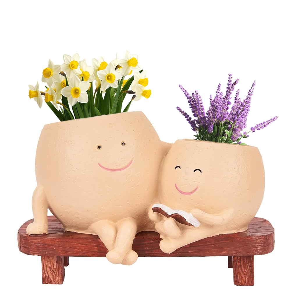 Smiley Face Planter Pot Cute Resin Flower Head Planters