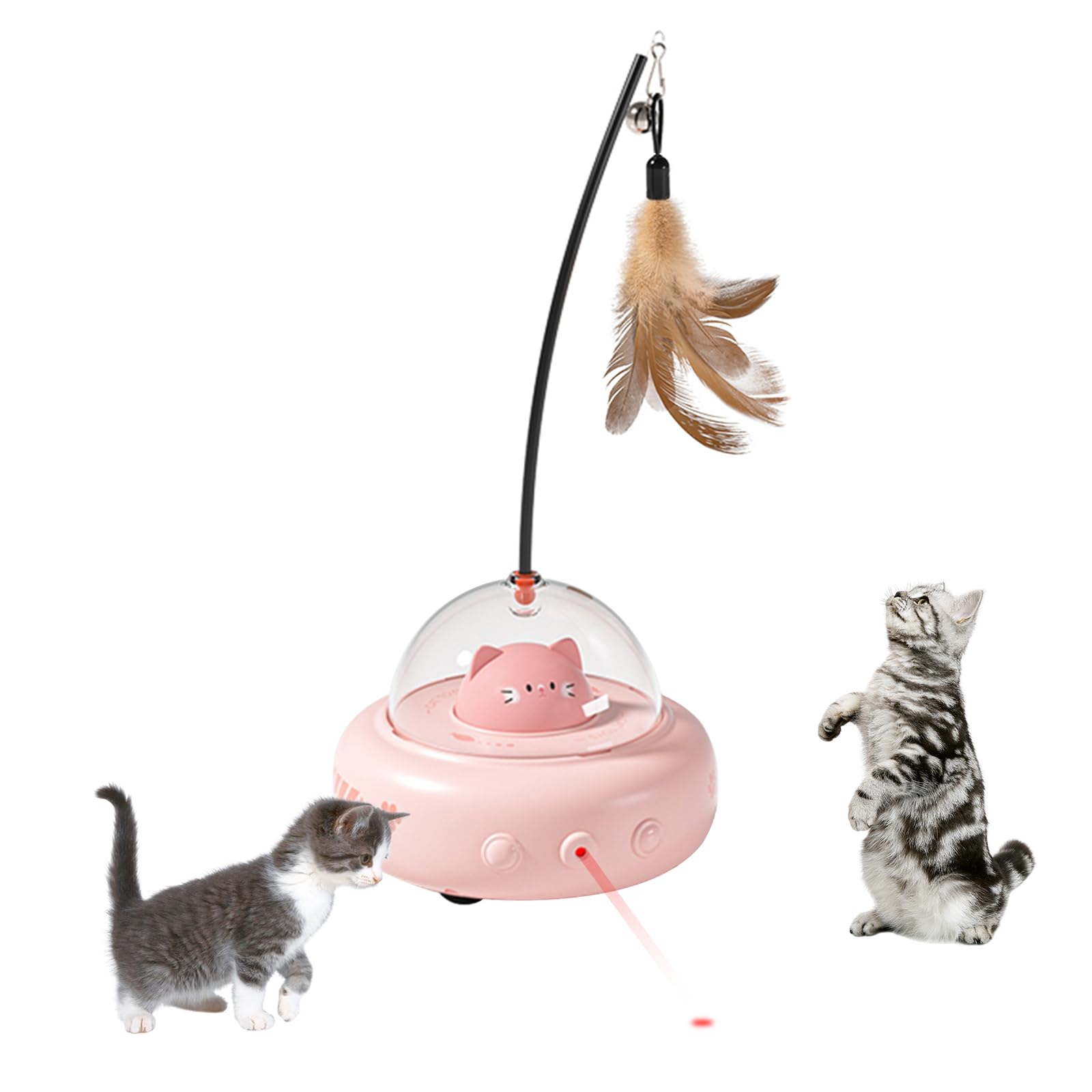 Defaun Automatic Laser & Feather Cat Toy, Auto-Dodge Random Moving Interactive Play Toy for Kittens & Indoor Cats, Relieves Boredom, Helps Kittens Release Energy & Get Daily Exercise (pink)