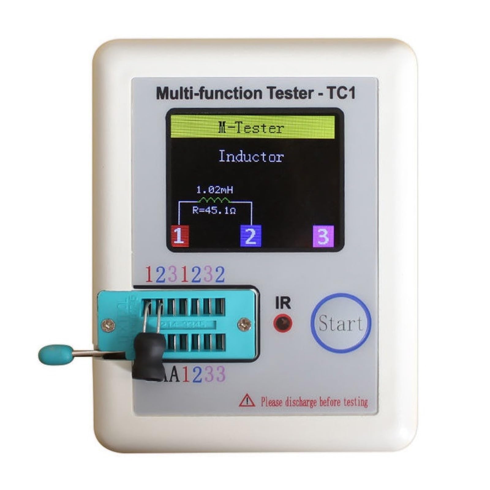 DELURAMulti-function TC1 Transistor Tester TFT Diode Triode Capacitance Meter LCR ESR NPN PNP MOSFET IR Tester