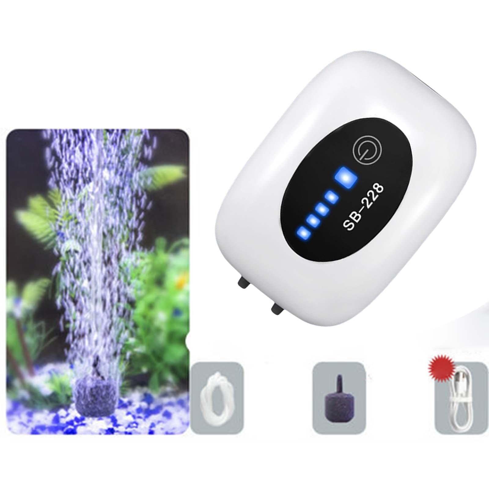 Pompka powietrza do akwarium USB, cichy napowietrzacz do akwarium Kompaktowy wąż z pęcherzykami powietrza z rurką Cichy mini napowietrzacz do ryb do transportu na zewnątrz (podwójny otwór)