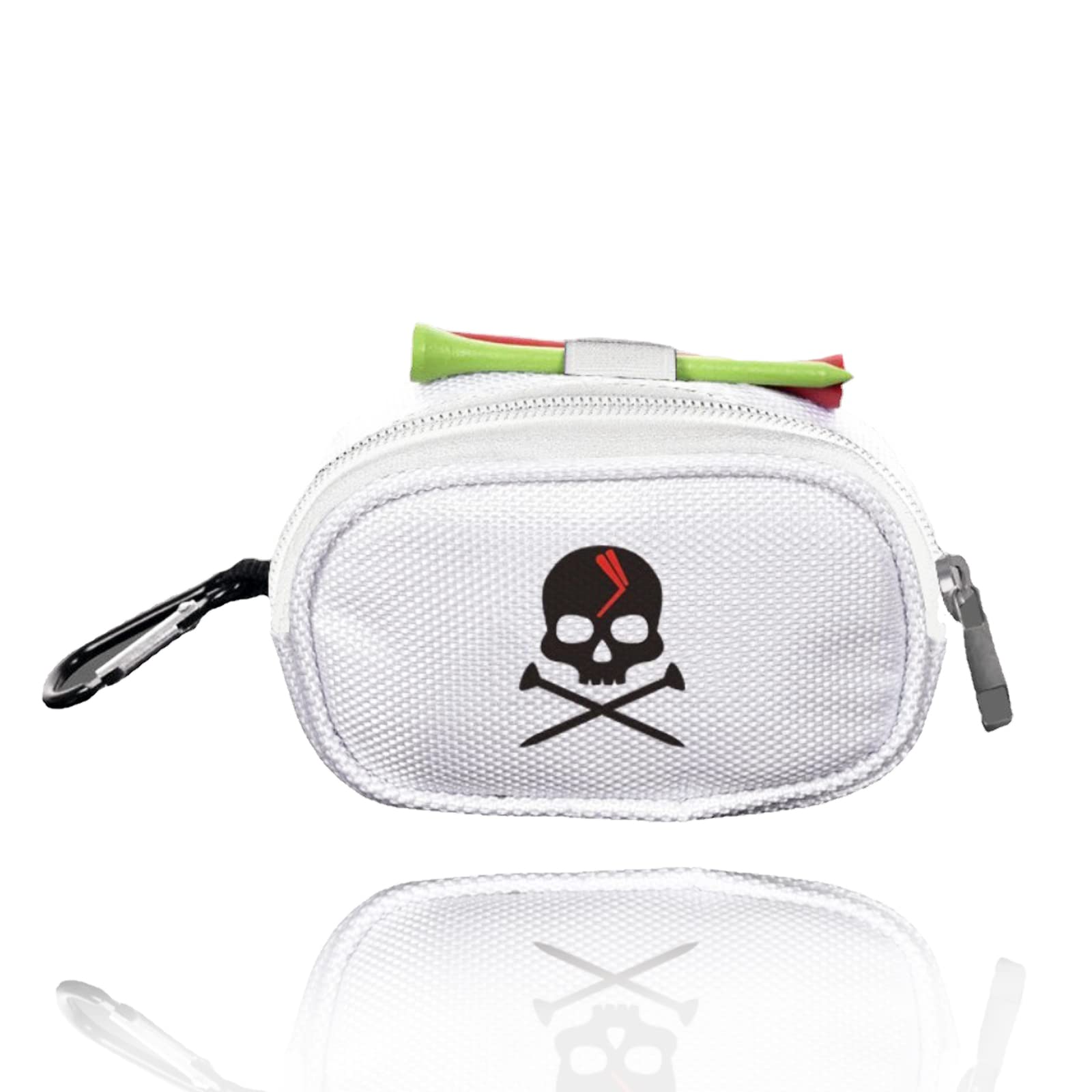 Mimeile Skull Golf Ball Pouch Golf Tee Organizer Bag Golf Accessory Holder Waist Belt Polyester Key Storage Marker Component Pocket Zipper Hook Durable Sports Small Black Gift for Dad Men Women