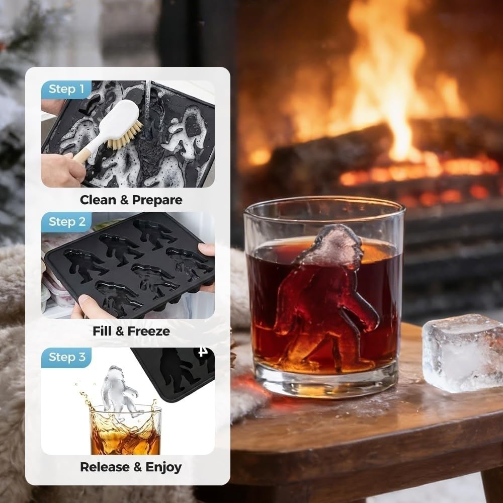 Bigfoot Silikon-Eiswürfelform, 6-teilige Monster-Eiswürfelform, einfach und schnell lustige und wiederverwendbare Eiswürfel herstellen, perfekt für Drinks auf der Whisky-Party