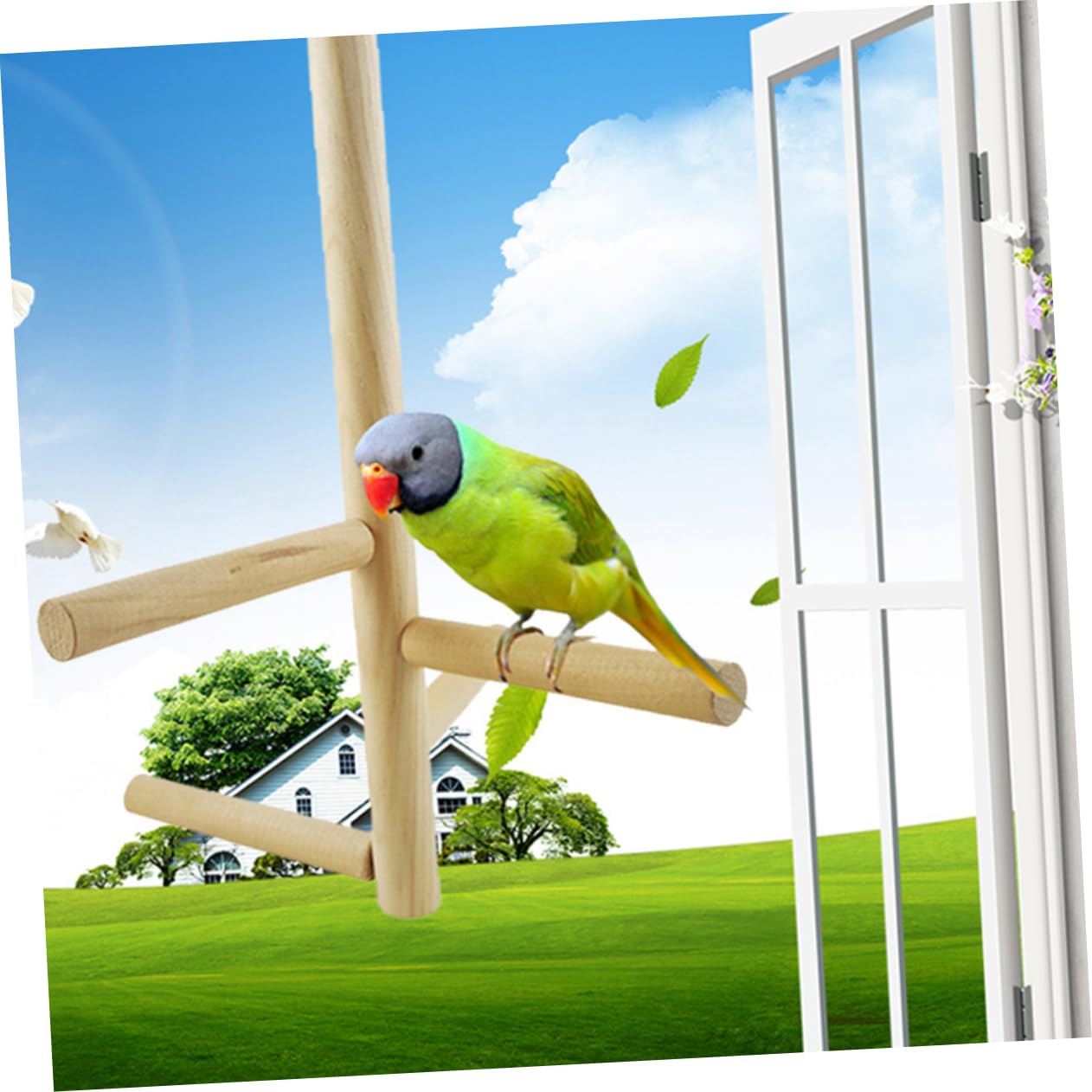Garneck Four Stage Rotatable Parrot Wooden Bird Ladder for Exercise and Climbing for Parrots and Birds with Play