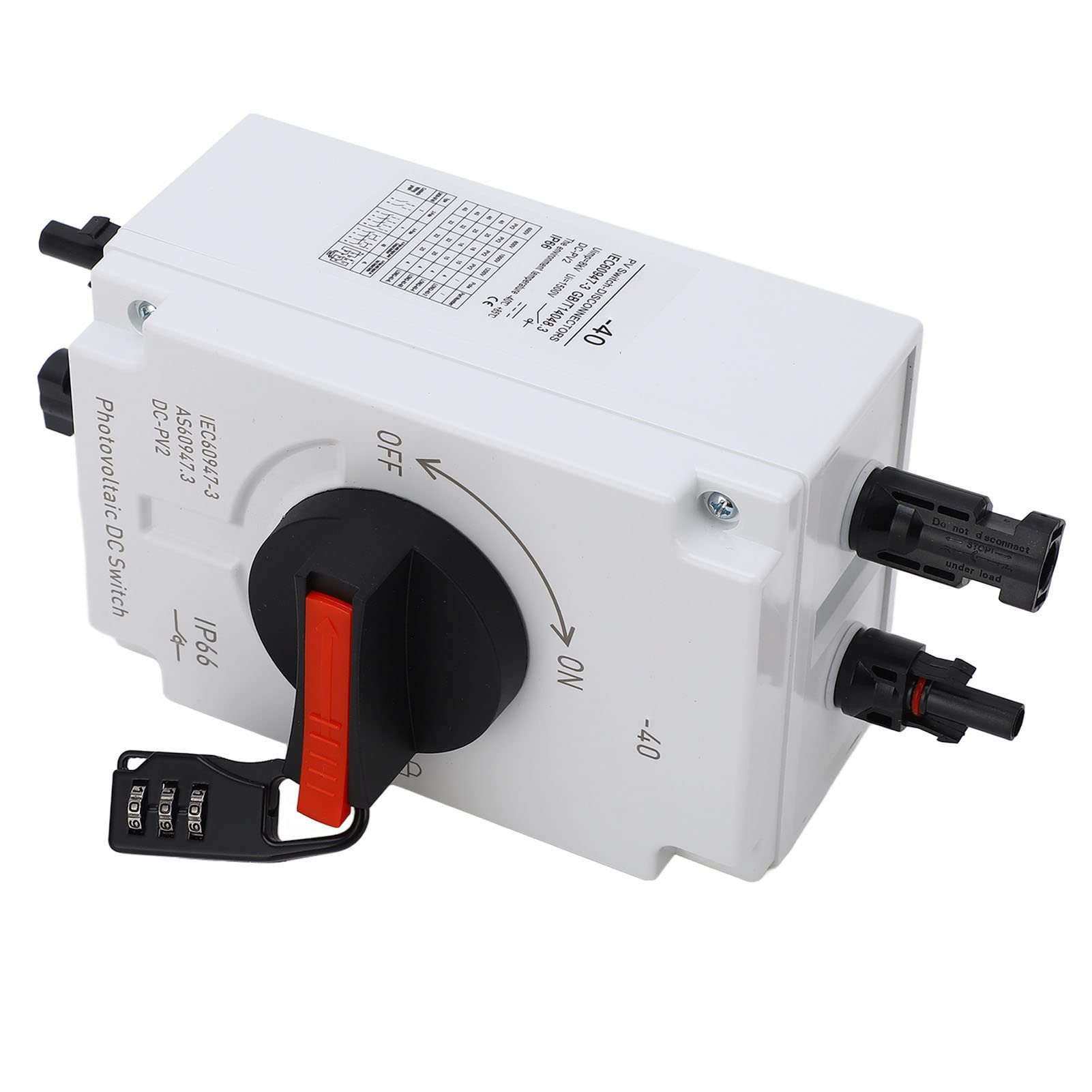 Hyuduo Sezionatore Solare Fotovoltaico, Isolatore Fotovoltaico PC Interruttore Solare DC1200V 32A 4P IP66 Blocco Password Impermeabile, per Installatori di Sistemi di Energia Uso Esterno da -40 °F a