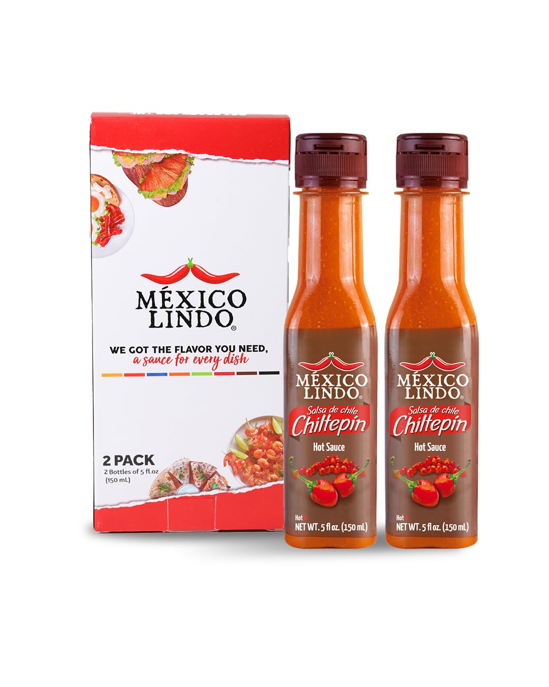 Mexico Lindo Chiltepin Hot Sauce | 14,200 Scoville Level | Traditional Spicy Flavor | 5 Fl Oz Bottles (Pack of 2)