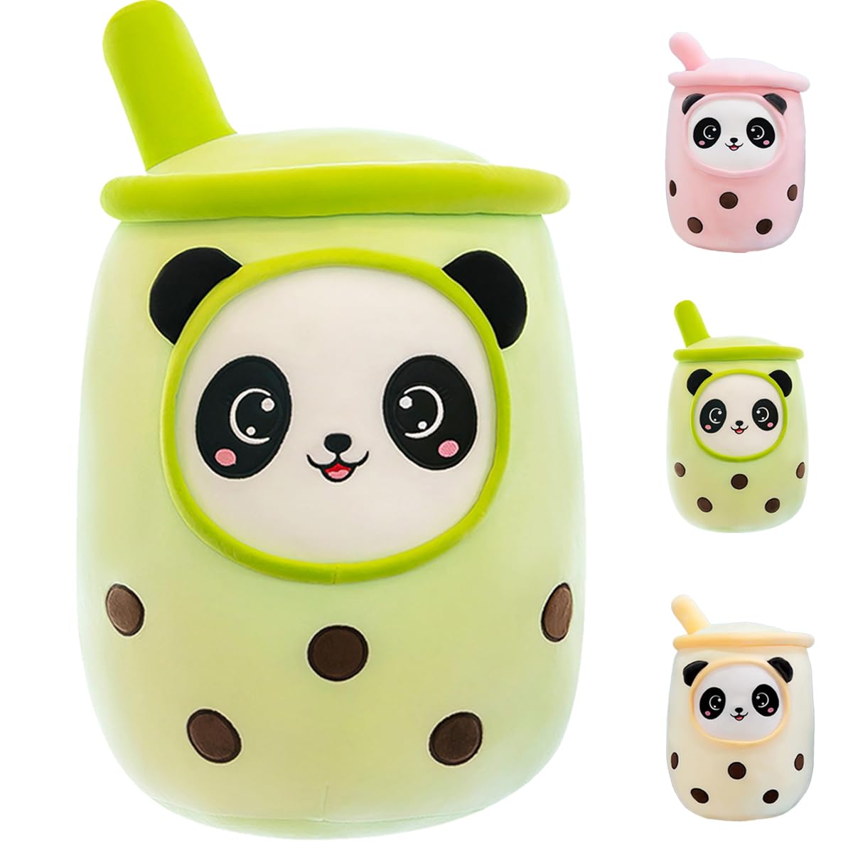 Aiuidun 13.7inch Bubble Tea Plush Pillow,Kawaii Boba Plushies Stuffed Toy Soft Bubble Pearl Milk Tea Hugging Pillow Gifts for Kids Children(Panda-Green)