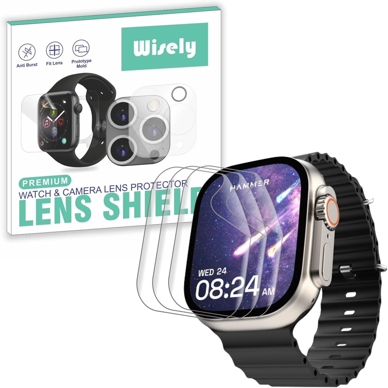 Wisely |3pcs| Screen Guard Protector For Hammer Ultra Classic Smartwatch |2.01"| Bubble Free, Easy installation kit, Clear HD, Full Cover