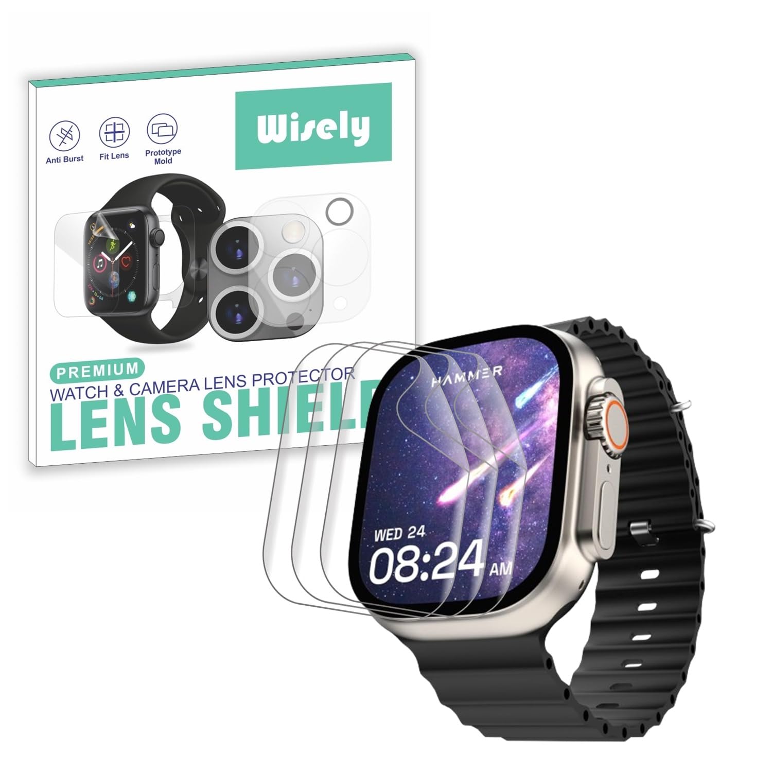 Wisely |3pcs| Screen Guard Protector For Hammer Ultra Classic Smartwatch |2.01"| Bubble Free, Easy installation kit, Clear HD, Full Cover