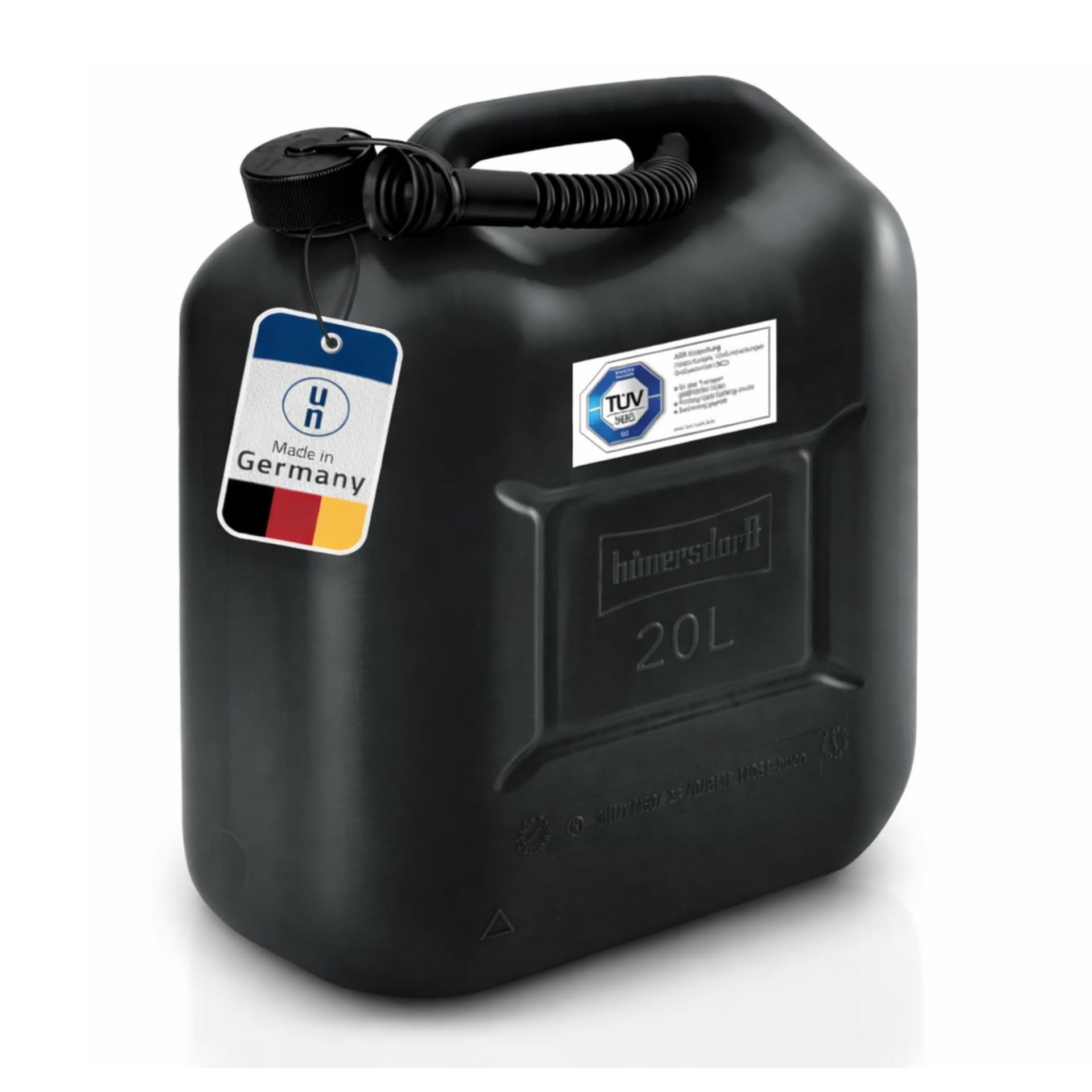 hünersdorff Kraftstoff-Kanister STANDARD 20l für Benzin, Diesel und andere Gefahrgüter, UN-Zulassung, made in Germany, TÜV-geprüfter Produktion, schwarz