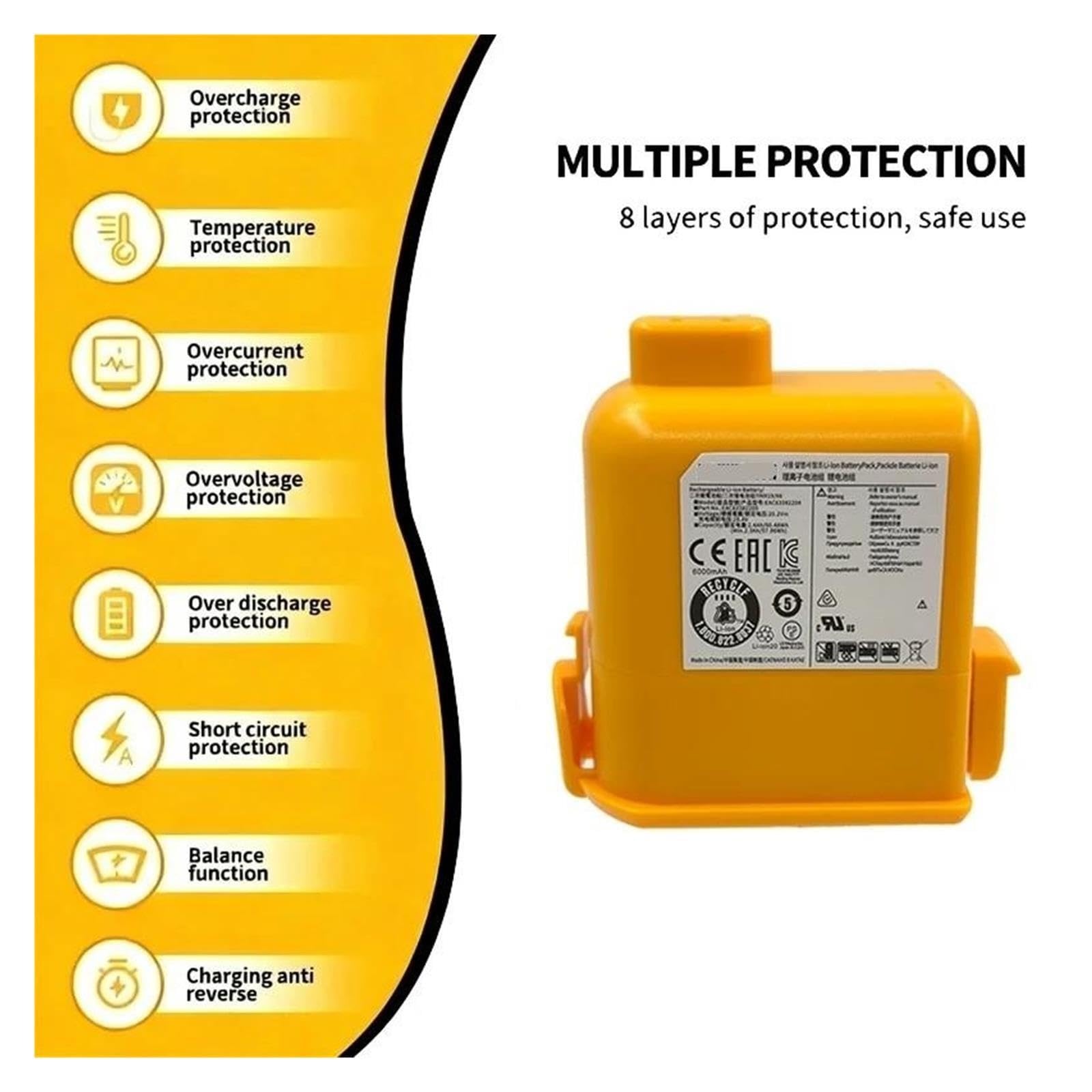 Compatibile Con LG, CordZero A9 Batteria 4000mAh 6000mAh Sostituzione Compatibile Con L'aspirapolvere A9S/P9 EAC63382204/EAC63382201.(LG A9-6000mAh 2PCS)