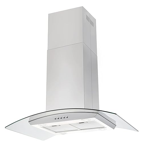 Island Range Hood 36 inch 700 CFM, Ceiling Mount Kitchen Vent Hood Ducted/Ductless Convertible, 4 LED Lights 5-Layer Filters Extractor Stove Exhaust Fan, Curved Tempered Glass Stainless Steel