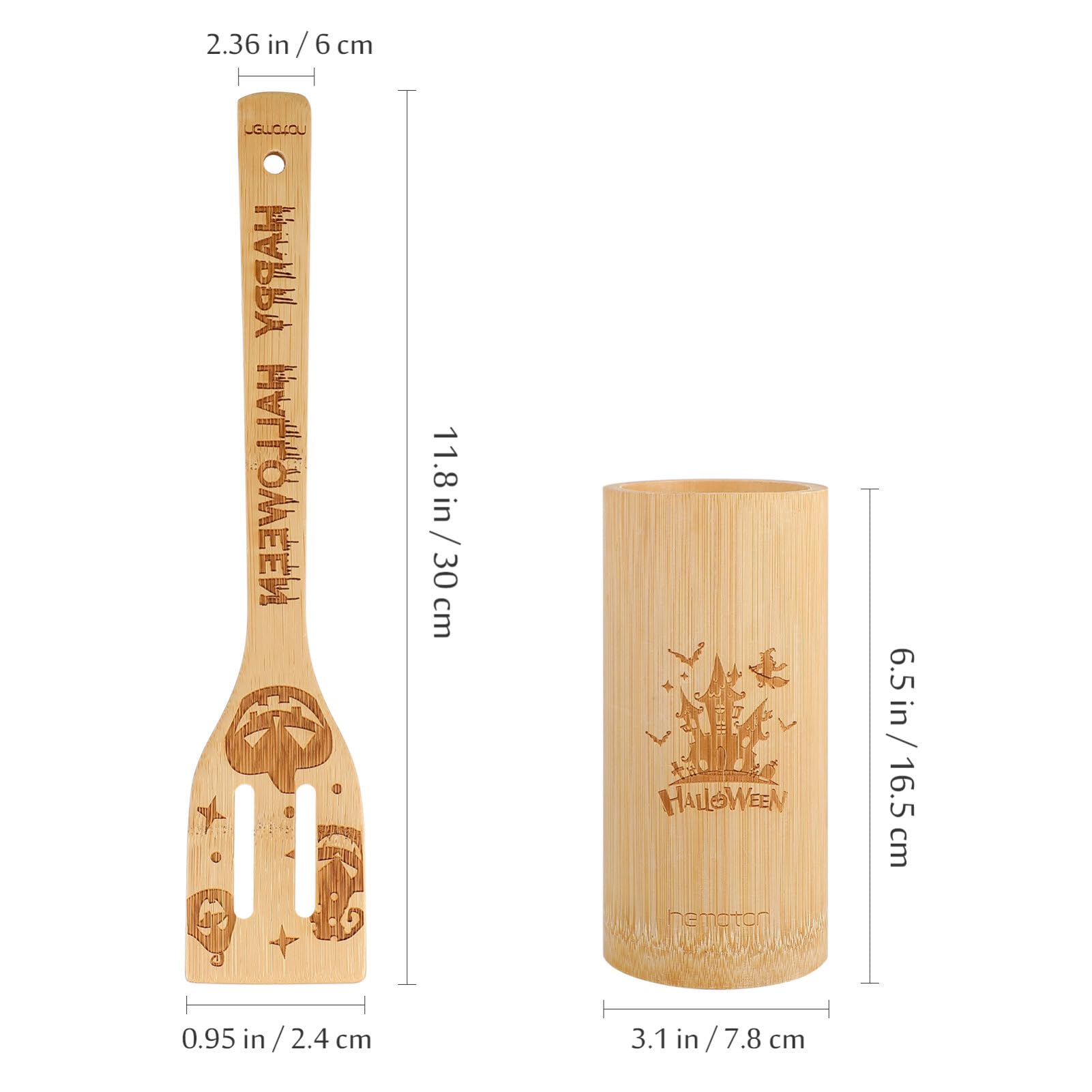 Hemoton 6pcs Halloween Cooking Utensils, Wooden Spoons for Cooking with Castle, Pumpkin, Ghost Patterns, Kitchen Bamboo Spoons for Halloween Party Decoration House