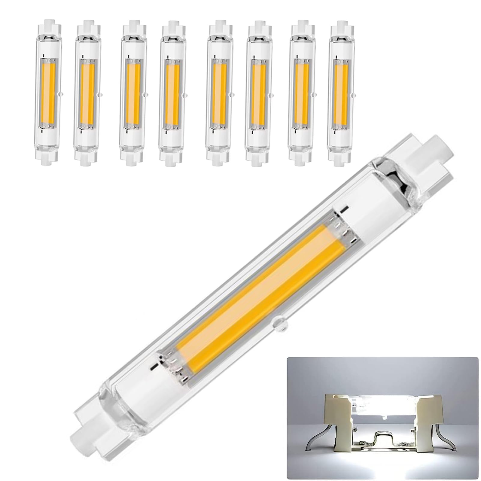 Lampadine a LED R7S 118mm 30W,R7S LED COB Dimmerabile Bianco Freddo 6000K 3000 Lumen,Equivalente Lampada Alogena 118MM 300W,Illuminazione Fascio 360°,AC 220-240V,Confezione da 8