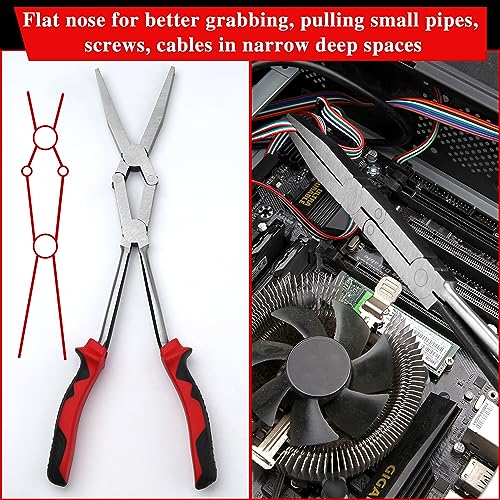 LEONTOOL 13" Long Flat Nose Serrated Jaw Dual Pivot Extra Long Reach Compound Action with TPR Handle Double-Joint Flat for Hard to Reach Narrow Spaces - Image 4