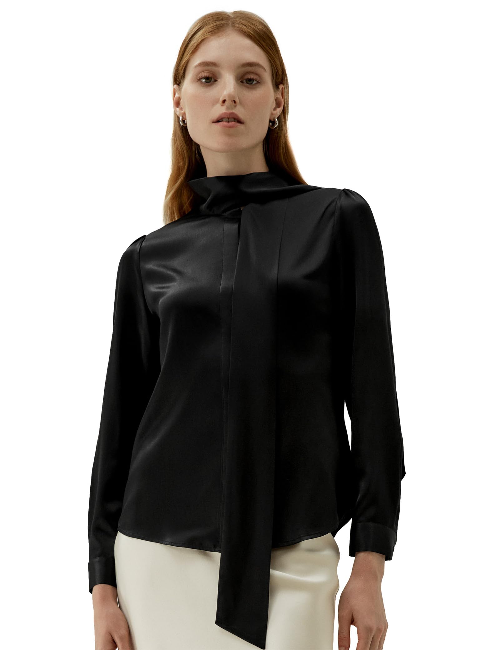 LilySilk Klassisch Seidenbluse Damenmode Seidenhemd Langarmbluse Damen Schluppenbluse Langarm aus Verpackung MEHRWEG