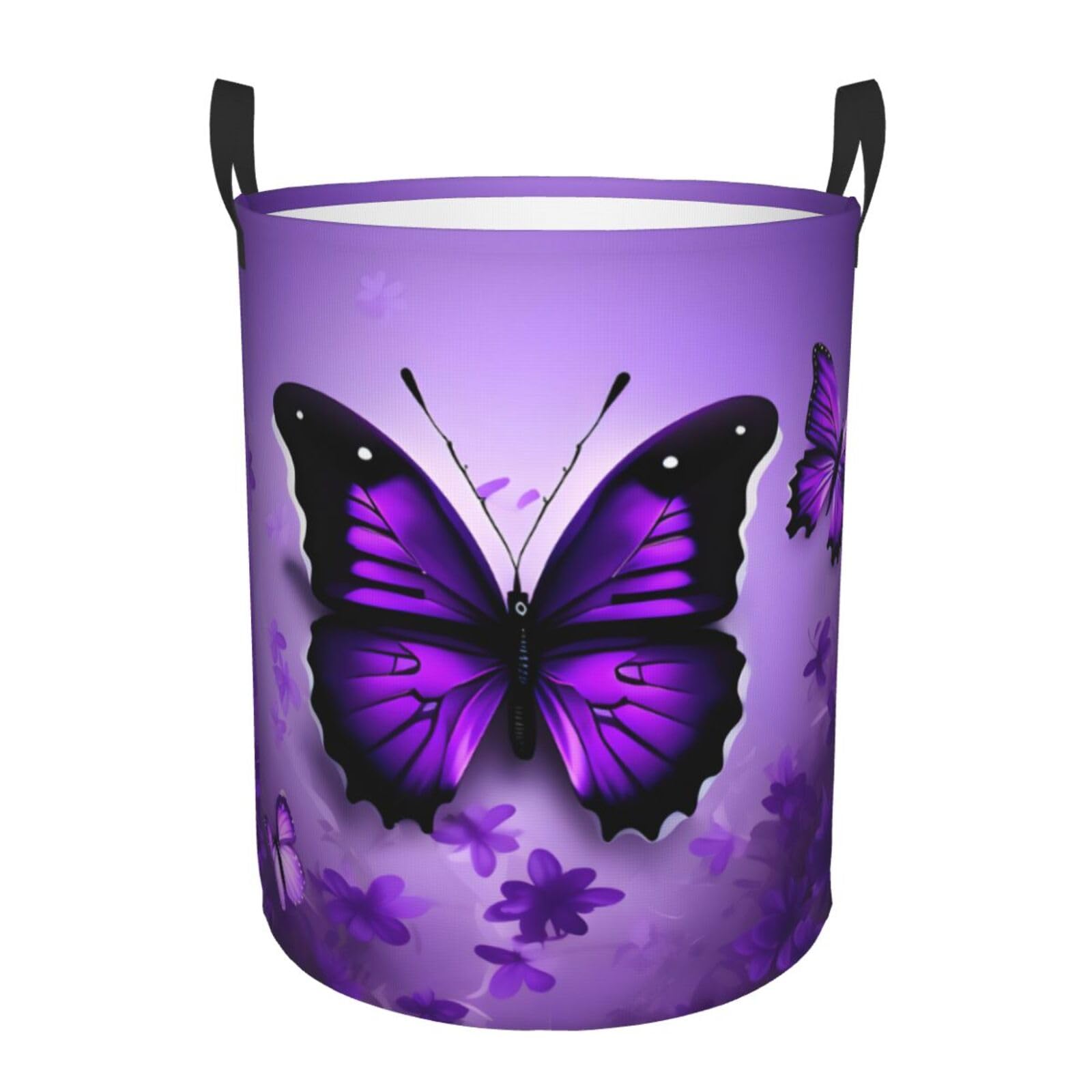 Panier à linge haut papillons violets pour rangement de chambre