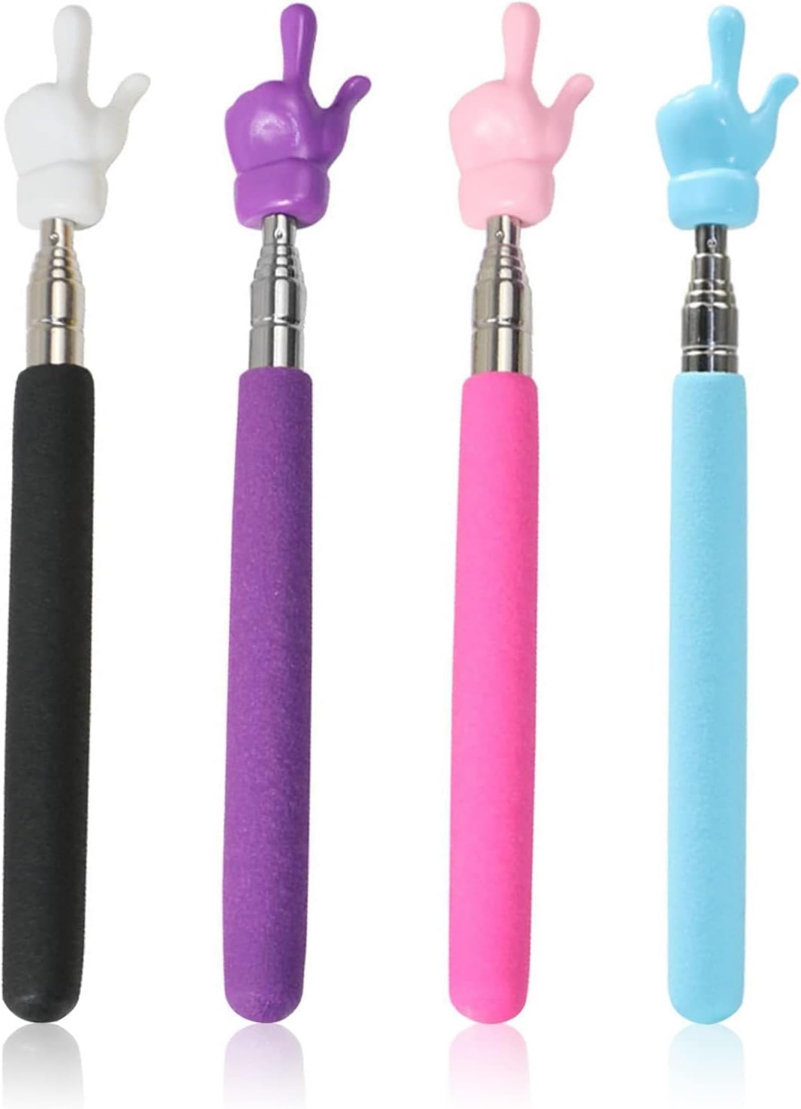 Teacher Pointer Stick,4Pcs Pointer Stick for Teachers,Stainless Steel Retractable Finger Reading Stick(Black, Purple,Pink, Blue)
