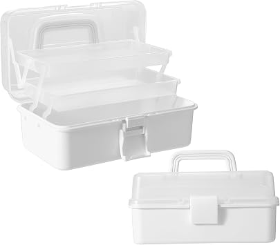11in Versatile Three-Layer Folding Organizer Box,Ideal for Art & Crafts,Toys,Sewing Supplies,Jewelry and Tools,Storage with Dual Trays,Elegant White