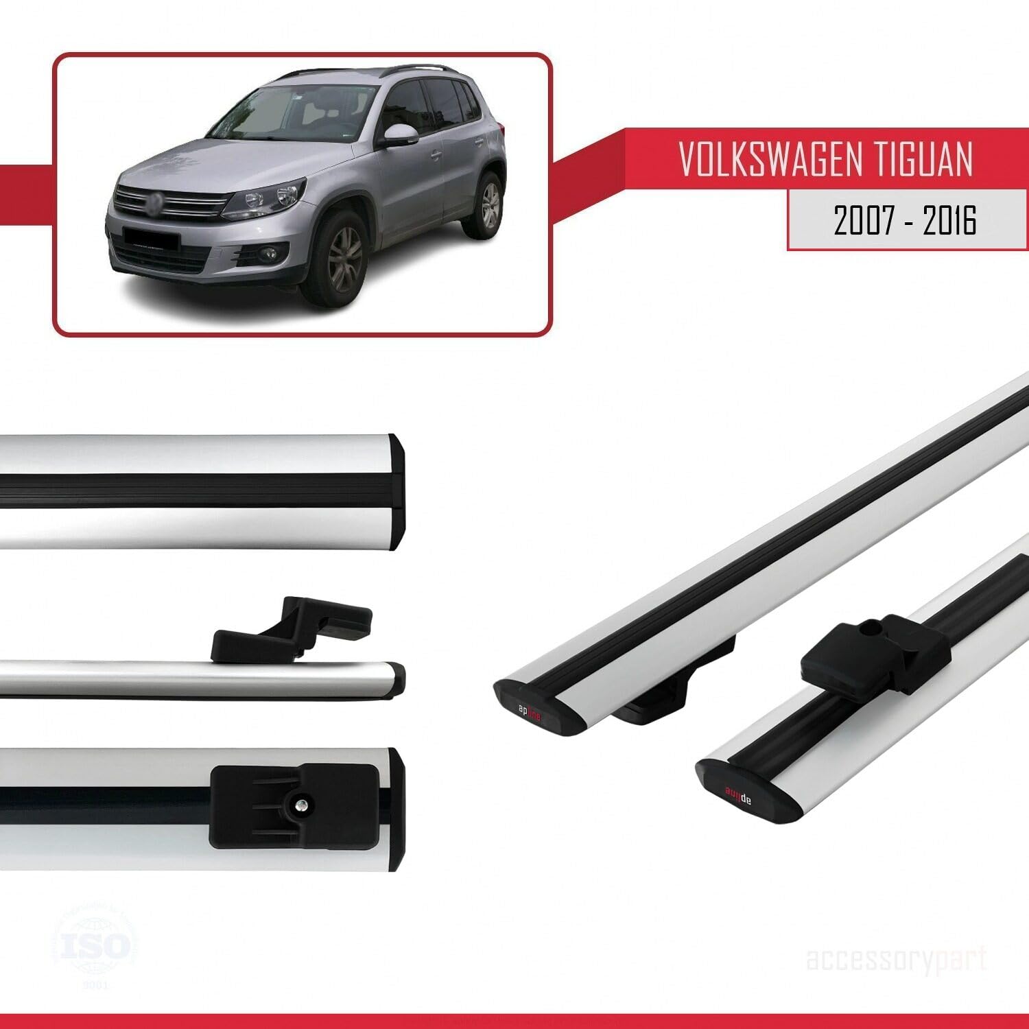 Kompatybilny z Volkswagen Tiguan (5N) 2007-2016 BASIC Model Aluminiowy bagażnik dachowy 2 poprzeczki, szary