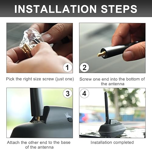 Miniatura 6 de Antena corta para automóvil, antena aérea de aluminio rechoncha de 1.37 pulgadas con 4 tornillos y 2 juntas de goma, repuesto de antena de montaje