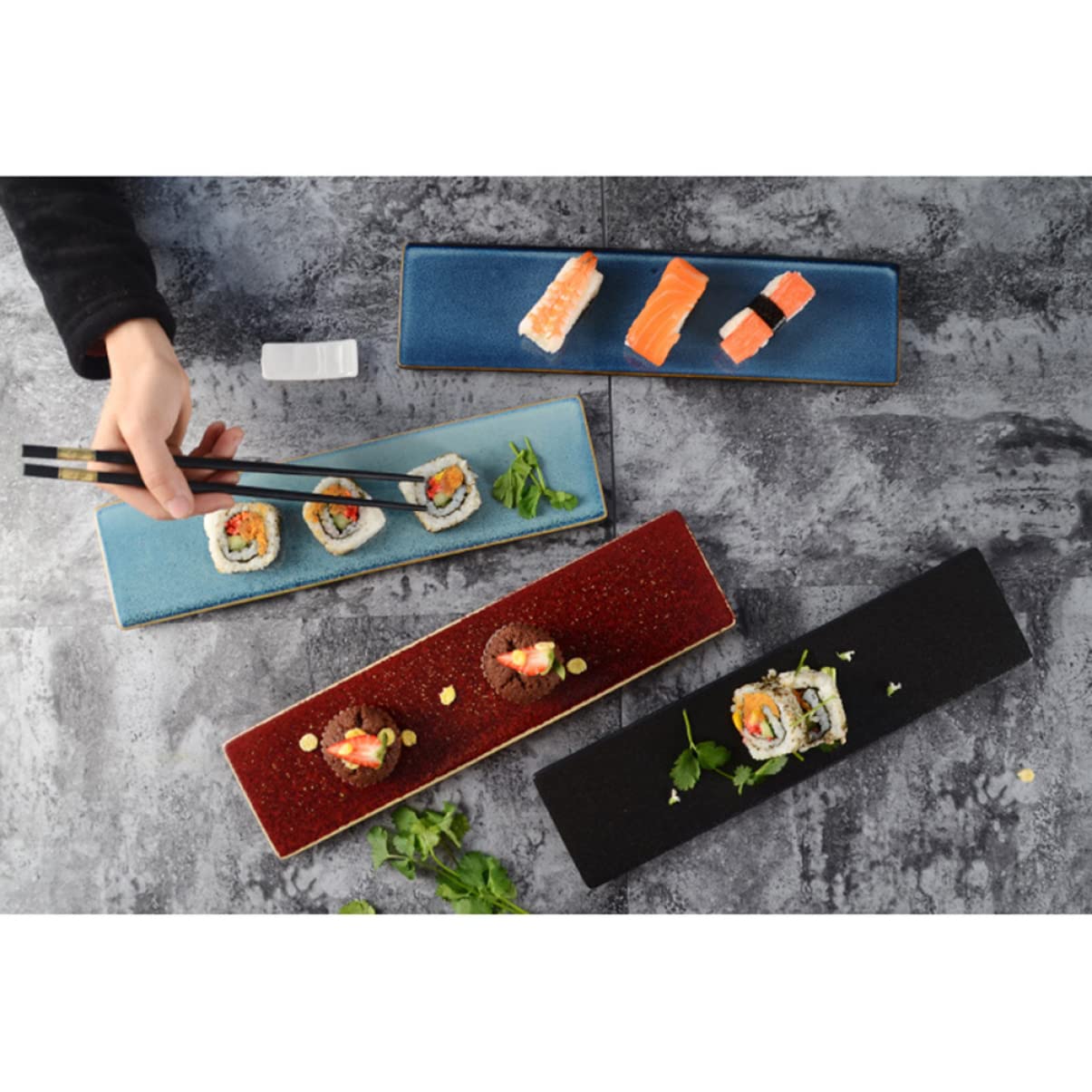 Ciieeo Plateau à Sushis en Céramique Rectangulaire Style Japonerie Noir