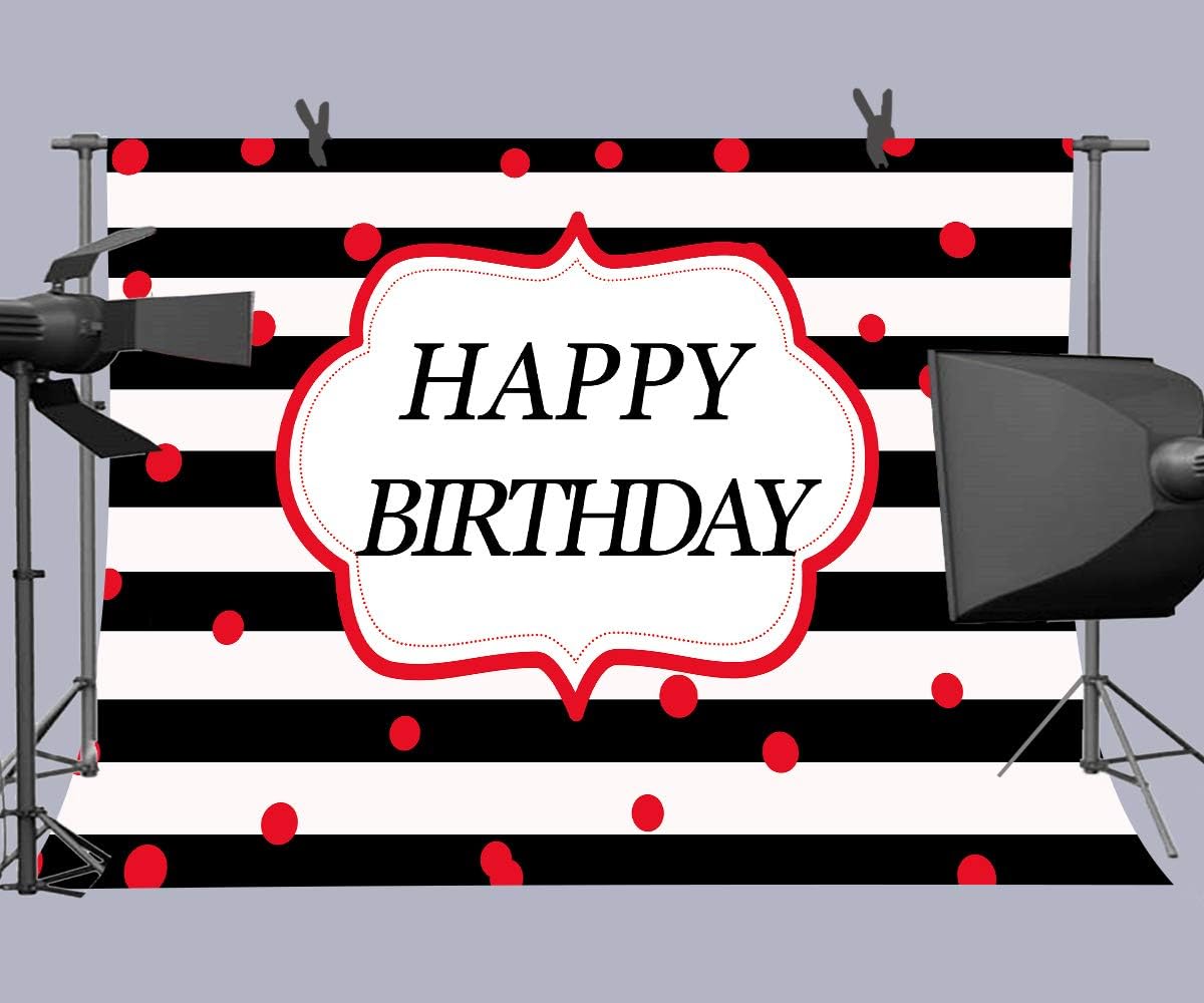 Holiday Deals 🛒 Red Dots Birthday Backdrop for Photography, 9x6FT Backdrop, Black White Stripes Birthday Backgrounds, Great for Children Baby Adults Birthday Party LYLU159