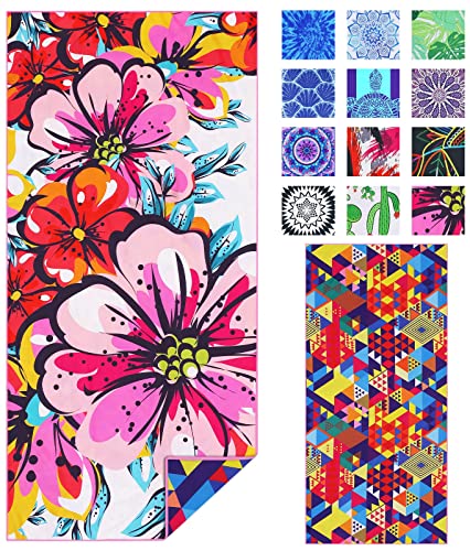 Microfiber Sand Free Beach Towel-Quick Fast Dry Super Absorbent Lightweight Thin Oversized Bath Towels Blanket For Travel Pool Swimming Camping Yoga Gym Sports Girls Women Men Adults Bohemian Floral #TOP4