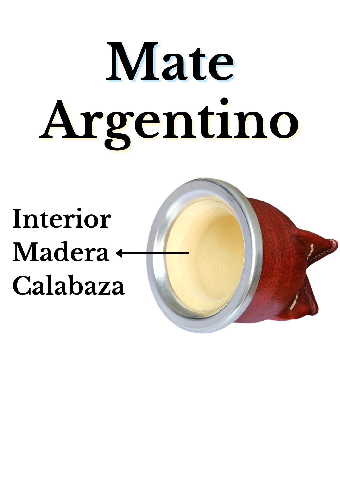 Tasse mate argentine premium avec intérieur en bois de citrouille naturel et extérieur en cuir marron avec acier inoxydable - Comprend une ampoule pour Yerba Mate.