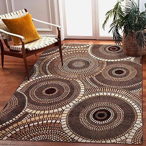 Liora Manne Marina Low Profile Durable Indoor/Outdoor Woven Rug- Circles Brown 3'11" x 5'10"