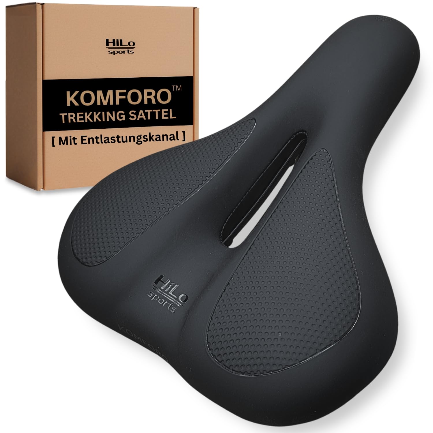 HiLo sports KOMFORO™ Trekking E-Bike Fahrradsattel für Herren & Damen [Ergonomischer Fahrradsitz für E-Bike & Fahrrad] Memory Foam Polsterung - Druckreduzierender Fahrrad Sattel mit Entlastungskanal
