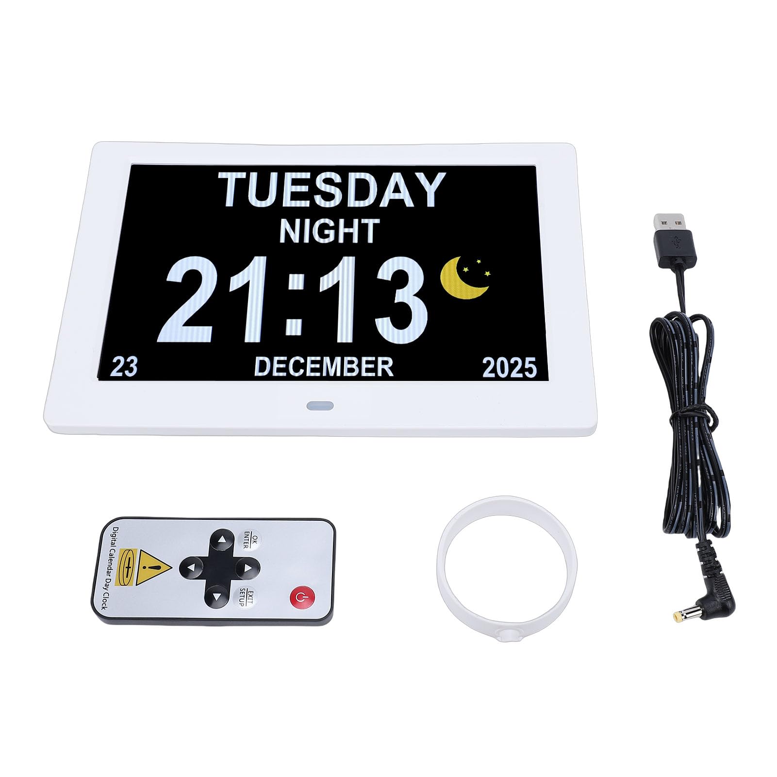 GOWENIC Reloj Despertador con Calendario Digital |Pantalla de Atenuación Automática de 8 Pulgadas con Reproducción de Imagen y Vídeo de Fecha y Hora para Sala de Estar