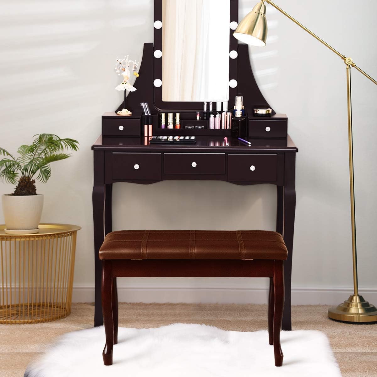 GOPLUS Banco para Piano Doble de Madera con Asiento Acolchado, Taburete de Piano de 2 Plazas con Compartimento de Almacenaje, 75x35x49cm, Carga Máxima 180KG