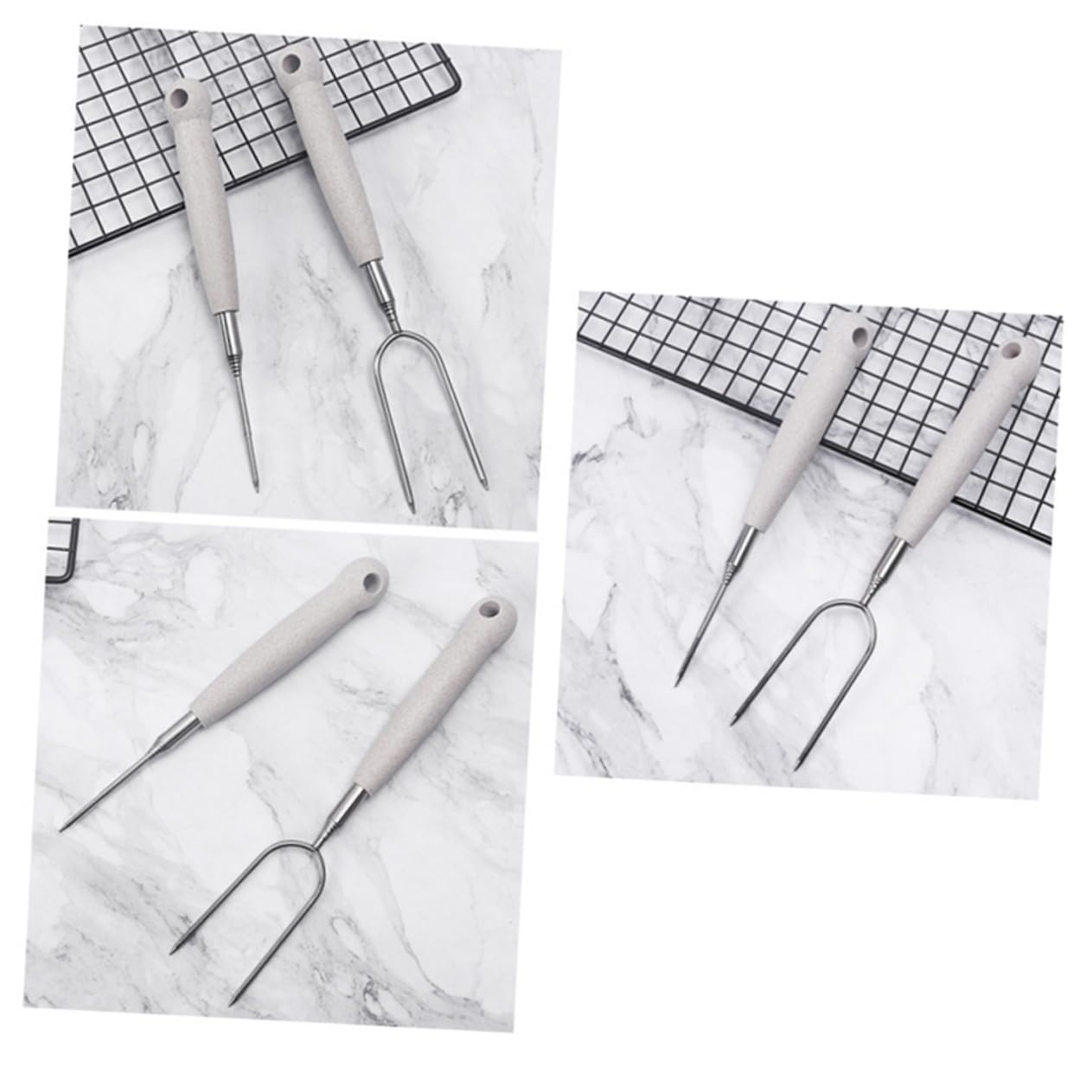 Yardwe 3 Set Forchette Da Barbecue Inossidabile Per Grigliatper Carne Verdure E Mores Accessori Portatili Per Bbq 2 Pezzi*3