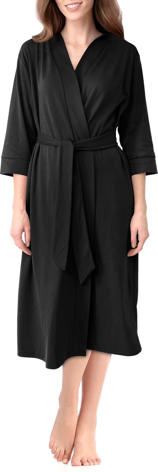 NY Threads Women’s Robe Long Knit Bathrobe 3/4 Sleeves Soft Kimono Lightweight Loungewear
