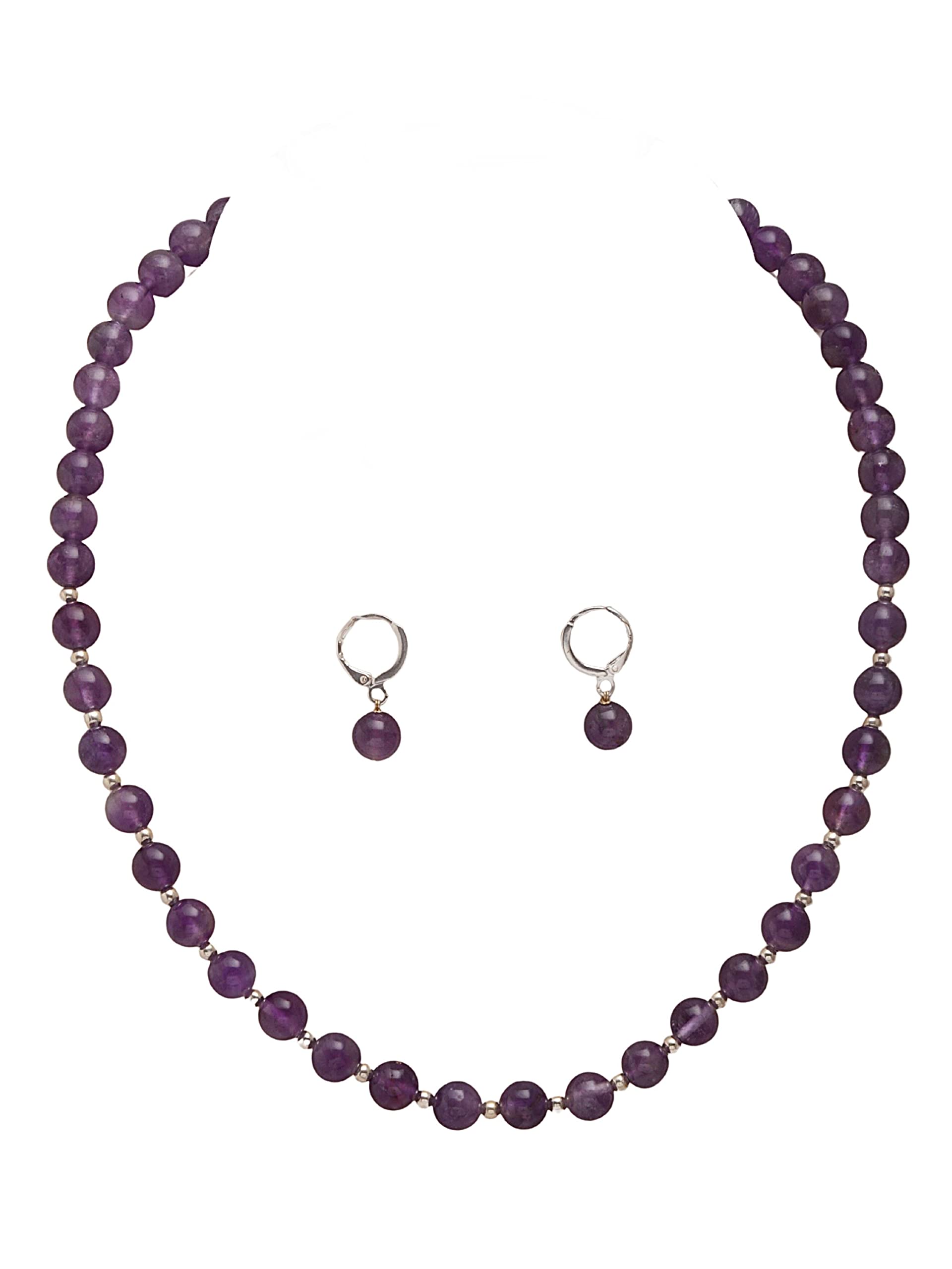 Taruna Biyani Multi Color Semi Precious Gemstone 8MM Bead Size Sring Necklace Mala Jewellery Set with Earrings for Women Girls (Amethyst) (B09TT5M71Y) Amazon Price History, Amazon Price Tracker