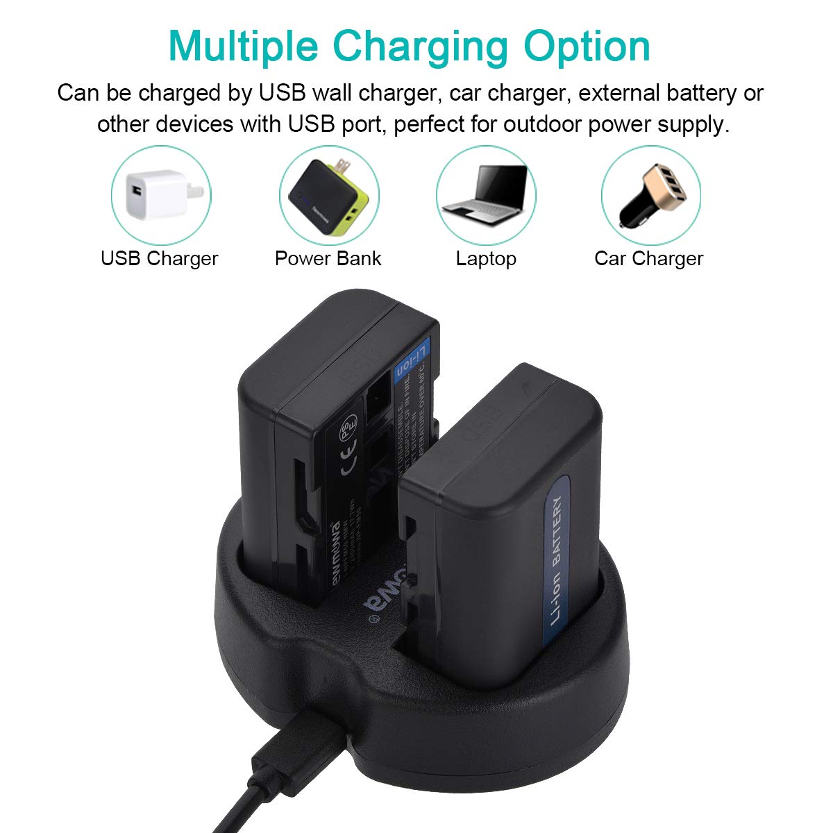 Batteria E Caricatore USB Per Sony NP-FM50 - Kit Con 2 Batterie Da 2400mAh, Per Fotocamere E Videocamere - Foto 12