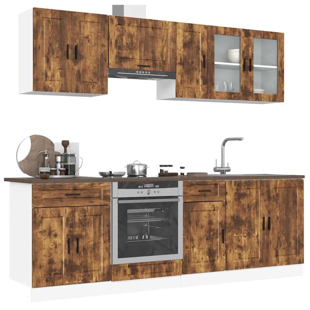 Set di 8 mobili da cucina Porto in legno di rovere affumicato