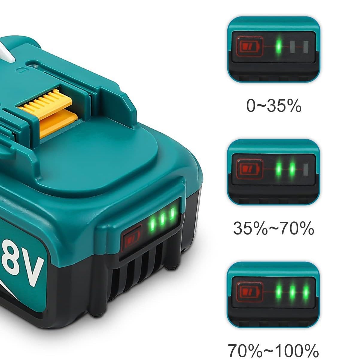 Batteria di ricambio per Makita da 18 V con indicatore LED BL1860 BL1850 BL1830, perfettamente compatibile con caricabatterie Makita da 18 V e strumenti di alimentazione senza cordless (6000