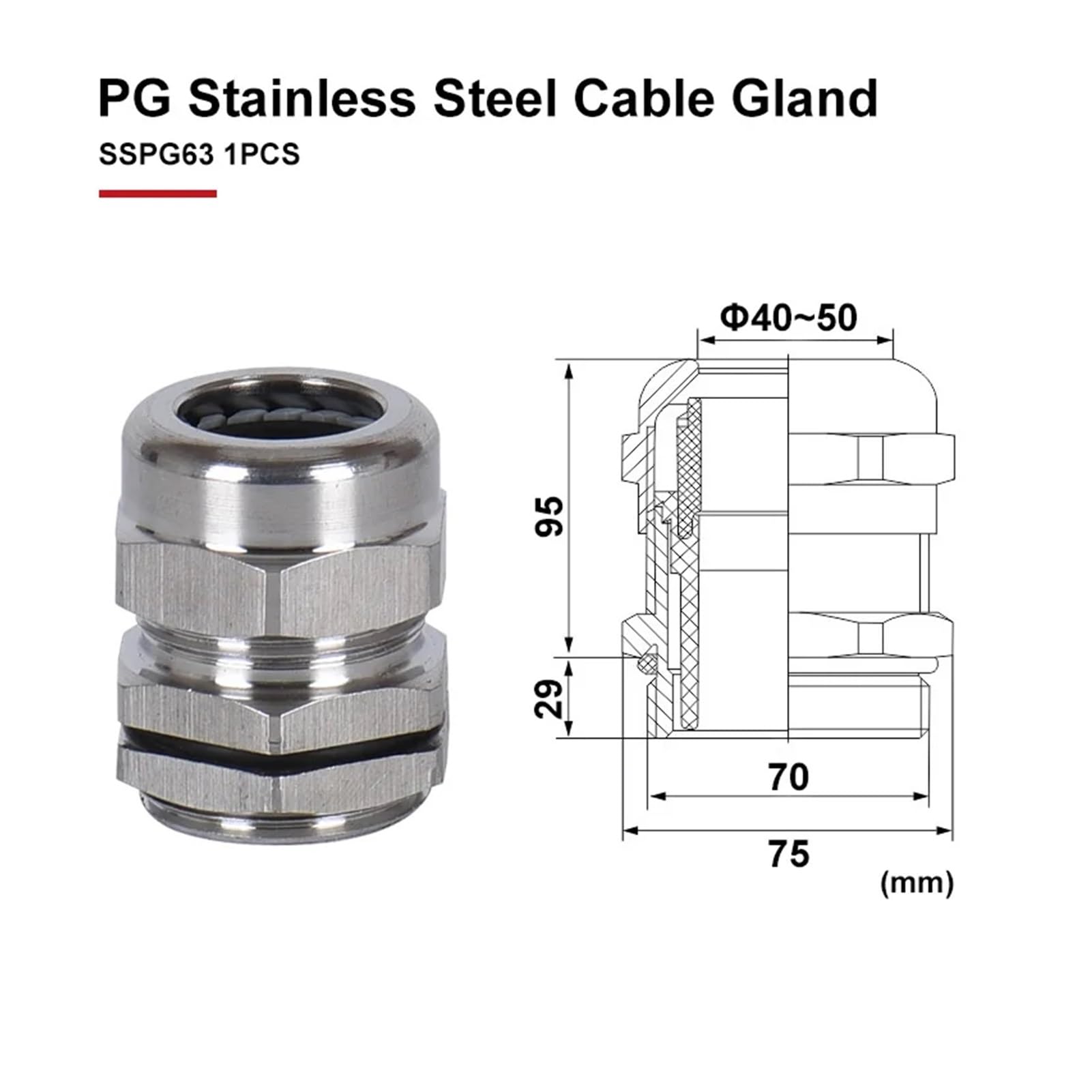 10 Uds PG tipo 304 prensaestopas de Cable acero inoxidable IP68 junta fijación impermeable Metal conector recubierto níquel(SSPG63)