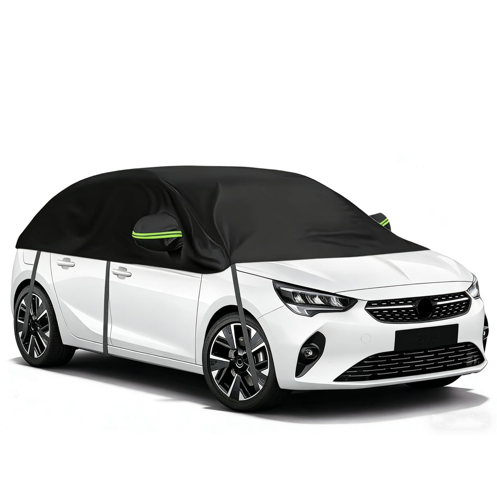 Halbe Autoabdeckung Ersatz Passend für Peugeot 208 2012-2025, Sonnenfest Hälfte Halbgarage, Wasserdicht Auto Halbgarage, UV-Beständige Regen Sonne Staub Schutz