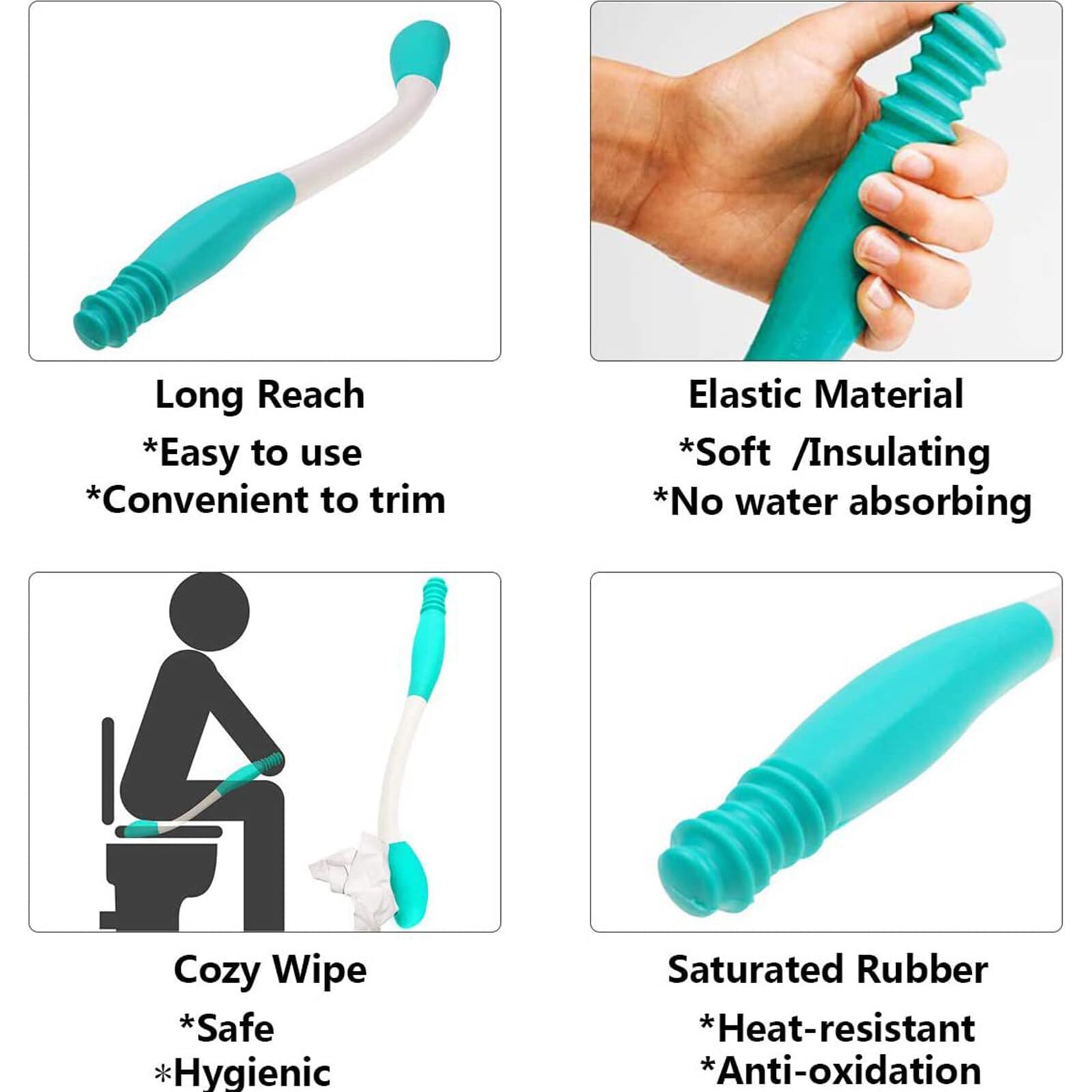 Limpiaparabrisas trasero para inodoro, 15.7 pulgadas de largo, autoasistencia para parte inferior de baño, herramienta de asistencia para inodoro, cepillo de baño para ancianos,