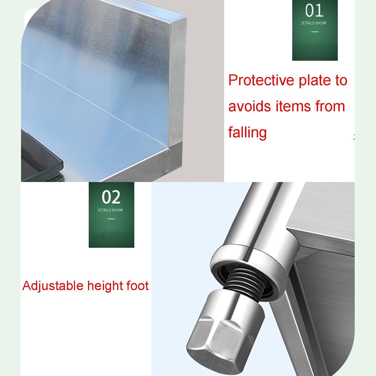 Stainless Steel Work Table Three-Tier Kitchen Gas Stove Storage Rack Restaurant-Specific Storage Rack Open Cabinet Design 19.7 * 29.5"