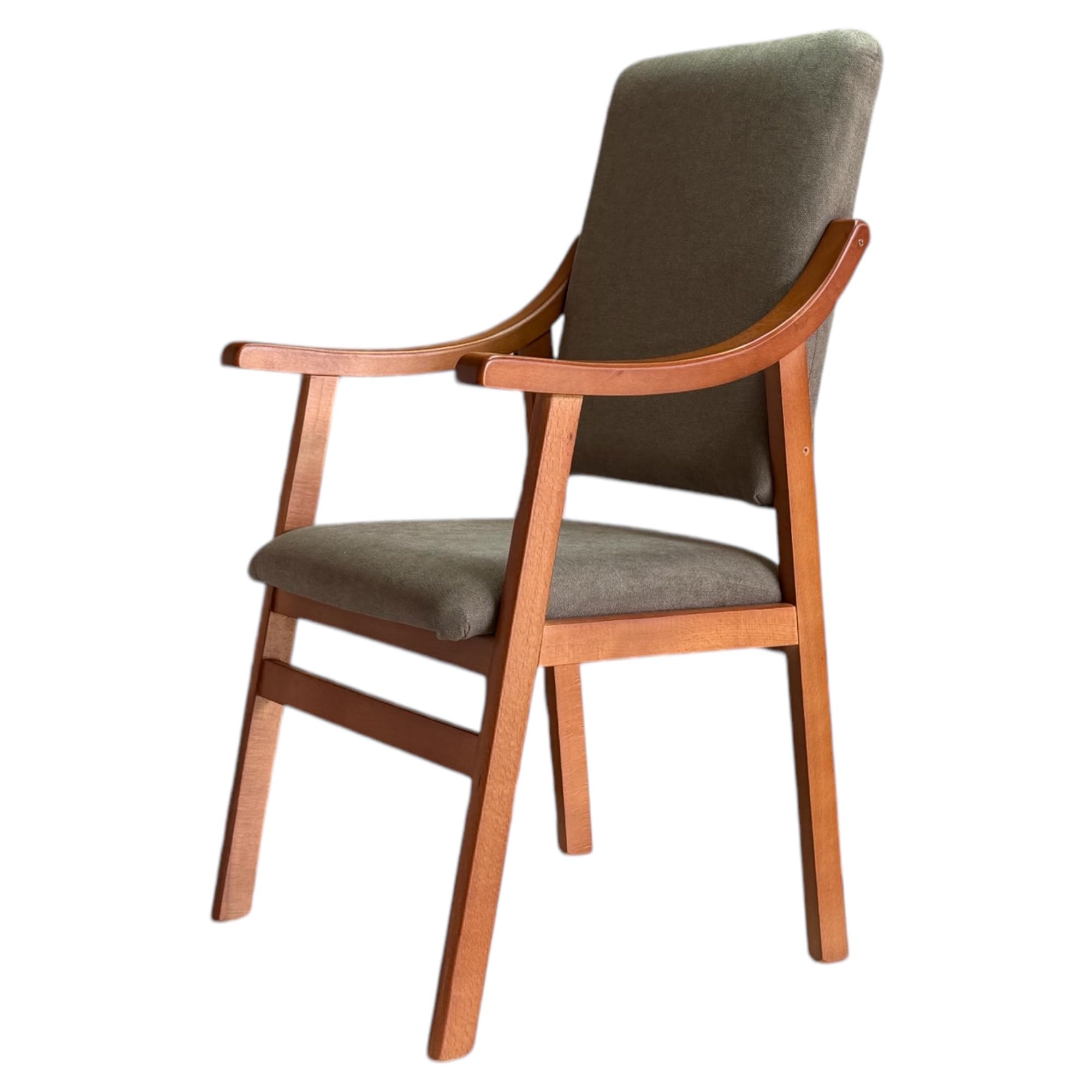 Sillón Alto con reposabrazos de Madera de Haya Color Cerezo tapizado en Marrón
