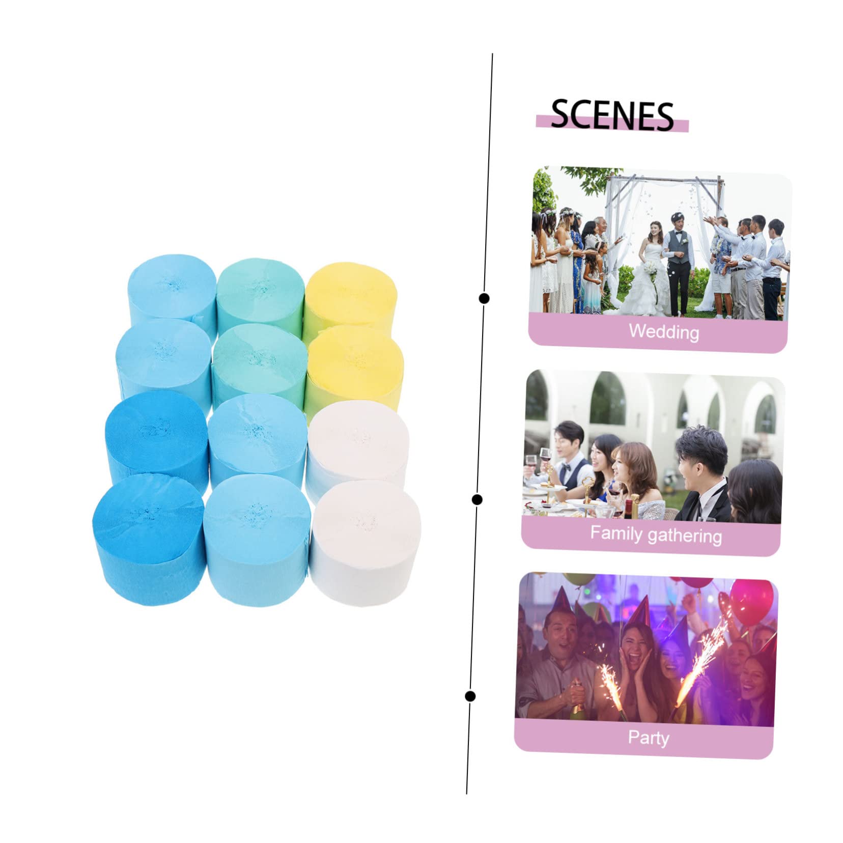 12rollos Cintas De Papel Crepé Coloridas Para Decoración De Fiestas Para Bodas y Eventos Fácil De Usar y Personalizar Material De Papel De Calidad
