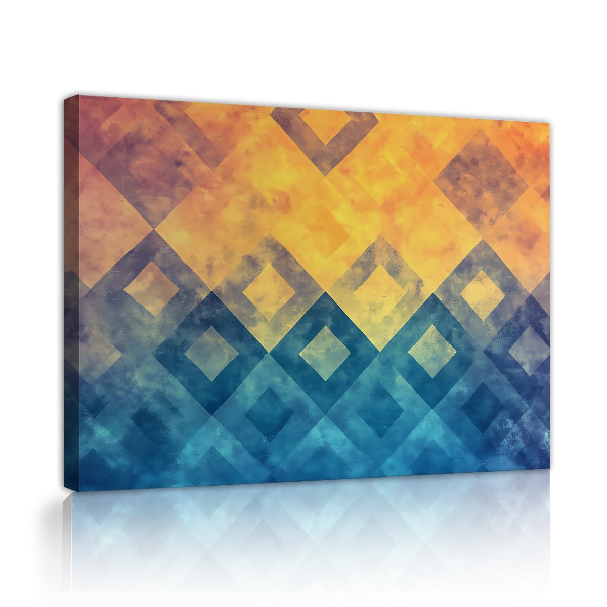 TOANGWALL Modern Retro Geometric Canvas Wall Art for Apartment Orange Blue Rhombus Block Pictures Prints Artwork for Bedroom Hallway Decor 80x95cm