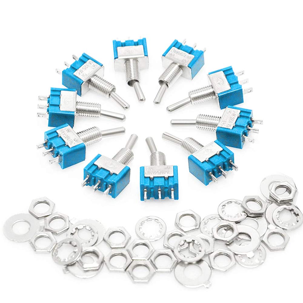 QitinDasen 15x Mini Kippschalter MTS-102 – SPDT, ON/ON, 6A/125V, 3-polig, Metallhebel, Für Kleine Elektronikprojekte (mit Muttern)