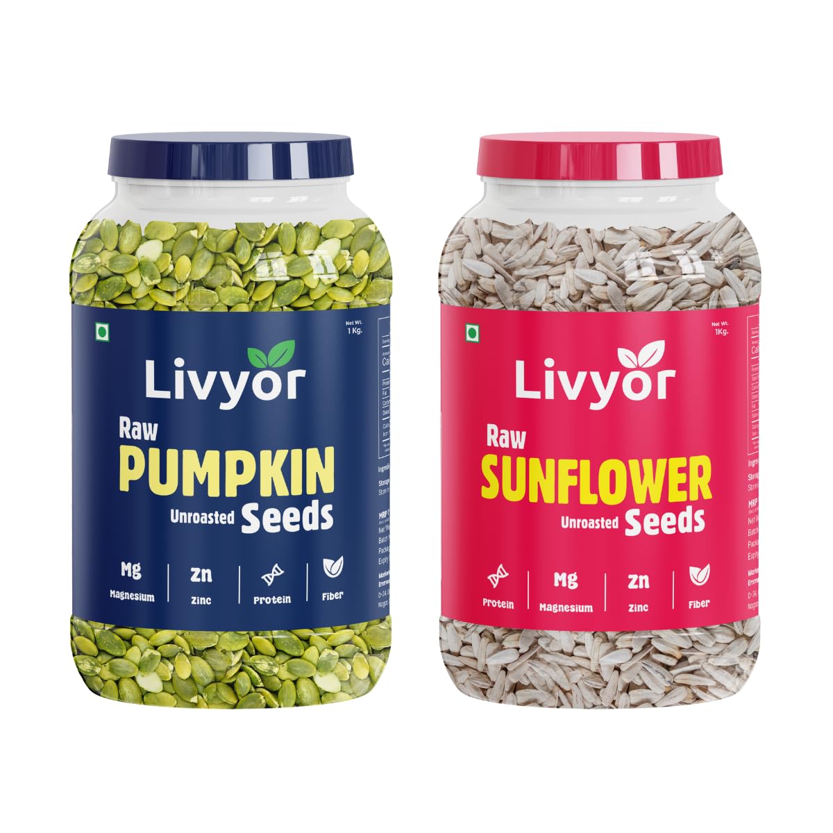 Livyor Raw Pumpkin Seeds for - 1kg + Sunflower Seeds - 1kg Combo pack for eating | Fibre Rich | Healthy Superfood | Immunity booster | Pack of 2-image-37