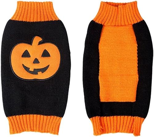MaruPet Suéter acanalado de dos piernas para perrito de Año Nuevo, prendas de punto, cuello alto, Halloween, calabaza, impreso, chaleco de algodón