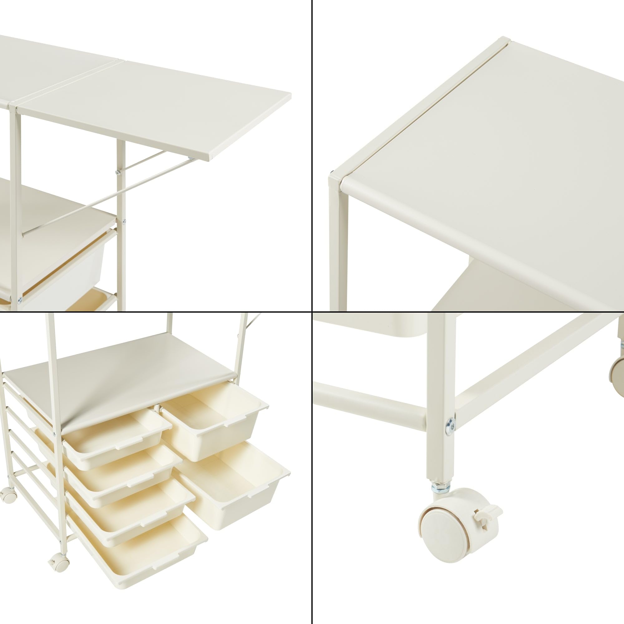Carrello di servizio per cucina, soggiorno, mobile con 6 vassoi scorrevoli in acciaio, 100 x 37 x 85 cm, bianco 03_0009257